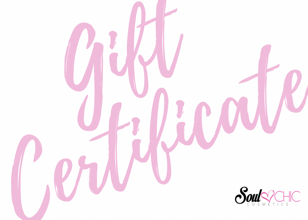  
Soul Chic Cosmetics' digital gift card is the perfect present for any occasion. A fast, secure, and easy way to give your loved one the perfect gift. Enjoy the con